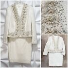Escada 40 38 Sz 10 8 Ivory Off White Tweed Lace Wedding Jacket Skirt Suit Set