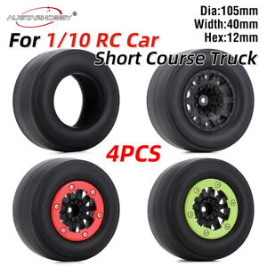 1/10 RC Drag Racing Slick Tires Wheels 12mm Hex Hub for 1/10 Short Course Truck