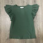LOFT Hunter Green Flutter Accent Short Sleeve Top - Size XL  BRAND NEW WITH TAGS