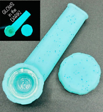 Silicone Smoking Pipe with Glass Bowl & Cap Lid | Turquoise Sparkle GLOWS