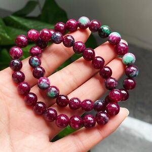 8mm 2pcs NATURAL UNHEATED RUBY Pink Crystal  Beads Bracelet