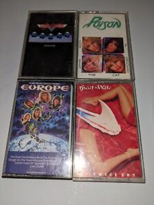 Vintage 80s Rock Cassette Tapes / Lot Of 4 / Aerosmith Poison Europe Great White