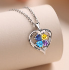 Personalized Engraved Mother's Day Heart Pendant Necklace 4 Names & 4 Birthstone