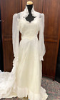 Vintage 1970's Queen Anne Styled White Ruffled Wedding Dress Bridal Gown