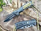 Black Camouflage String Spring Assisted Pocket Knife with Fire Starter & Whistle