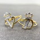 10k Solid Gold Initial Letter Alphabet CZ Crown Ring for Women