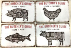 4 TIN SIGNS 8x12 each Butcher meat kitchen food bbq meat cow pig chicken fish 1A