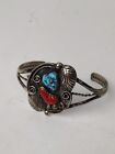Vintage Native American Navajo Turquoise Coral Silver? Cuff Bracelet