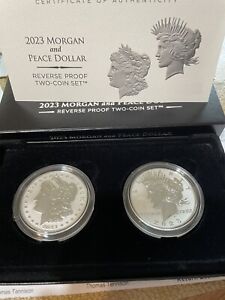 2023 S Morgan & Peace Dollar Reverse Proof Silver Dollar Set! In OGP with COA!