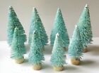 LOT 8 Mini AQUA BLUE LIGHT TEAL Miniature Sisal Bottle Brush Christmas Trees