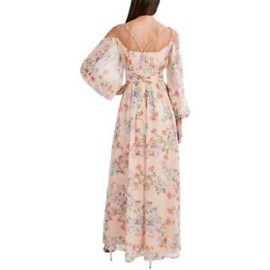 BCBG Max Azria Jordyn Chiffon Floral Print Cold Shoulder Evening Dress