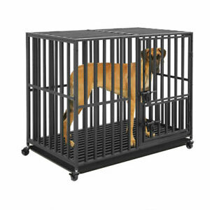 Giant Dog Crate Strong Metal Military Pet Kennel Playpen Large Dogs Cage w/Tray