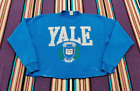 Vintage 90s YALE Ivy League Cropped Distressed Blue Pump Cover Sweatshirt USA XL