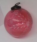Large Vintage Cranberry / Pink / Red Kugel Style Etched Glass Christmas Ornament