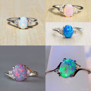 Exquisite Women  925 Silver Wedding Oval Cut Opal Rings Jewelry Size 6-10