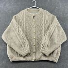 VTG Fishermans Sweater Mens 3XL Brown Cardigan Wool Cable Chunky Knit Aran 80s