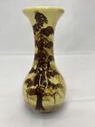 Studio Vase Signed Stamped USA Hand Painted Trees Browns Yellow 6” Ceramic
