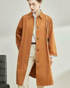 British Womens Loose Fit Mid Long Single Breasted Trench Coat Business Outwear