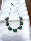 Antique ART DECO Bohemian Silver & Green Glass Necklace 16