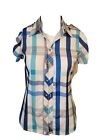 New Fashion size XS/S womens button front collar top shirt striped plaid
