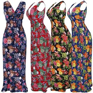 Women's Deep V-Neck Floral Smocked Waist  Summer Sundress Long Dress