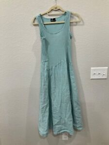 Fenini Women’s Turquoise Linen Tunic Dress Sleeveless Lagenlook Size xs