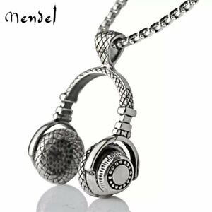 MENDEL Mens Headphone Music Hip Hop DJ Rapper Necklace Pendant Jewelry Chain