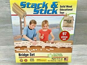 New Stack & Stick Solid Wood Building Blocks Toy Set - 97 pc. Bridge Set