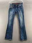 Rock Revival Jeans Womens 27 Blue Boot Bootcut Embroidered Flap Pockets 28x34