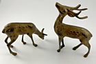 Vintage Medium Solid Brass Deer Set Buck 6” & Doe 4” Deer Pair Figures Fast Ship