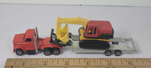 Red Yellow Excavator Transporter Majorette Semi Truck Tractor Trailer Rare Vtg