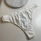 Vintage Victoria's Secret Thong Panty White Size M Stretch Soft Silky Tactel Y2K