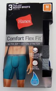 Hanes 3 Pack Comfort Flex Fit ultra soft cotton Boxer Briefs Long leg. Size M