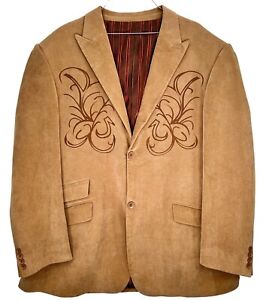 Inserch Jacket Men Medium Brown Blazer Sports Coat Floral Affliction Style Lined