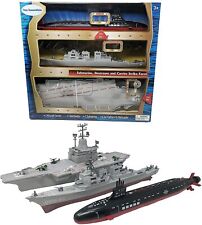Toy Aircraft Carrier Submarine Battleship Destroyer Combo and 8 Mini Fighter Jet