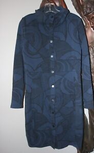 Fenini Blue & Black Abstract Pattern Button Dress w/ Pockets Medium NWOT