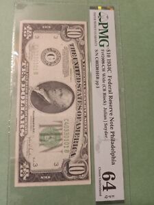 1934C $10 Federal Reserve Note Philadelphia Fr.2008-CW Wide PMG64 EPQ Choice UNC