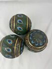Peacock-Feathered Orbs Decorative Accent Balls Designs By Toscano : Set of Three