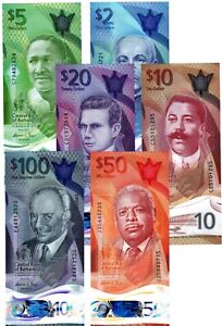 2022 Barbados 2, 5, 10, 20, 50, 100 Dollar Banknote P80 P85 UNC Polymer full set