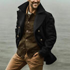 Men's Woolen Blend Jacket Slim Fit Mid-Length Lapel Casual Trench Coat Outwear