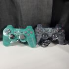 PlayStation 2 Sony DualShock 2 Wired Controller Clear Green & Grey Lot Of  2