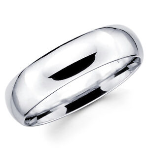 14K Solid White Gold 6mm Plain Men's and Women's Wedding Band Ring