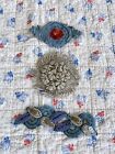 3 Piece Antique Silk APPLIQUÉS Medallions Ribbonwork Soutache Embroidery