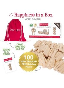 NEW! WOODEN BUILDING BLOCKS for Kids Planks STEM Toys 100 Pcs BRAIN BLOX NIB