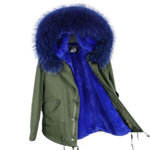 2 in 1 Women's Parka Large Raccoon Fur Collar Coat Jacket Short Warm Winter coat