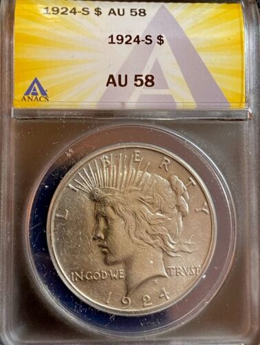 1924-S PEACE DOLLAR ANACS AU 58 - Combined Shipping