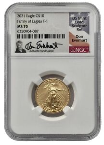 2021 1/4 oz $10 Gold American Eagle T-1 NGC MS70 Don Everhart Hand Signed Rare