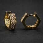 Iced Cz Yellow Gold Plated 925 Sterling Silver Men's Hoop Earrings