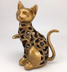 New ListingReticulated Kitty Cat Statue Bronze Tone Swirl Leaf 002