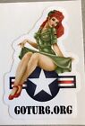 WWII Bomber Got Ur 6 Red Head Pinup girl 2x3 sticker. WWII Nose art GotUr6.org